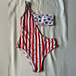 Zaful One Peice Bathing Suit, Built In Bandeau, Cut Out, Size S, American Flag